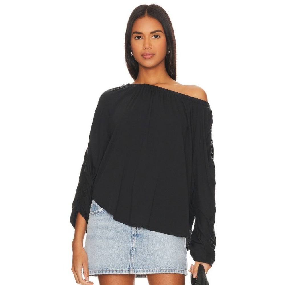 Free People Care FP Serenade Tee Womens M Black Boho Casual Tencel Festival EUC